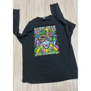 Mardi Gras Fat Tuesday Long Sleeve T Shirt Black Graphic Print Size 2XL